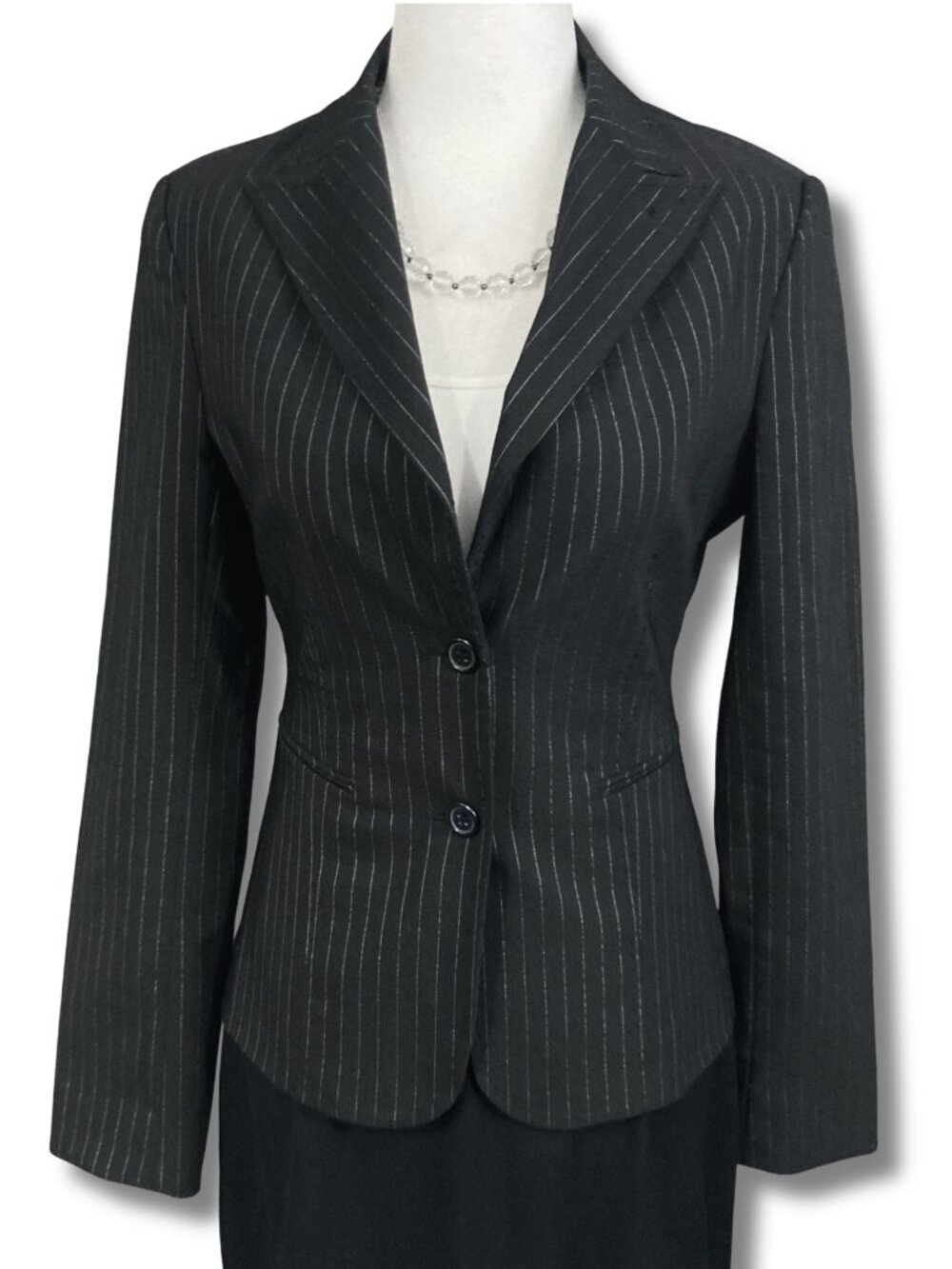SUZY SHIER Vintage black pinstripe blazer XS SMALL corporate goth suit jacket